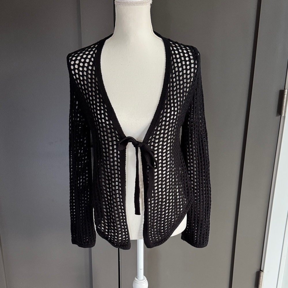 She + Sky Black Open-Knit Cardigan